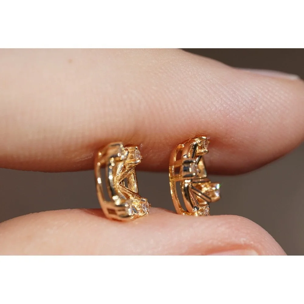 Vintage 14k Solid Gold Natural High Quality Diamond Stud Earring Enhancers